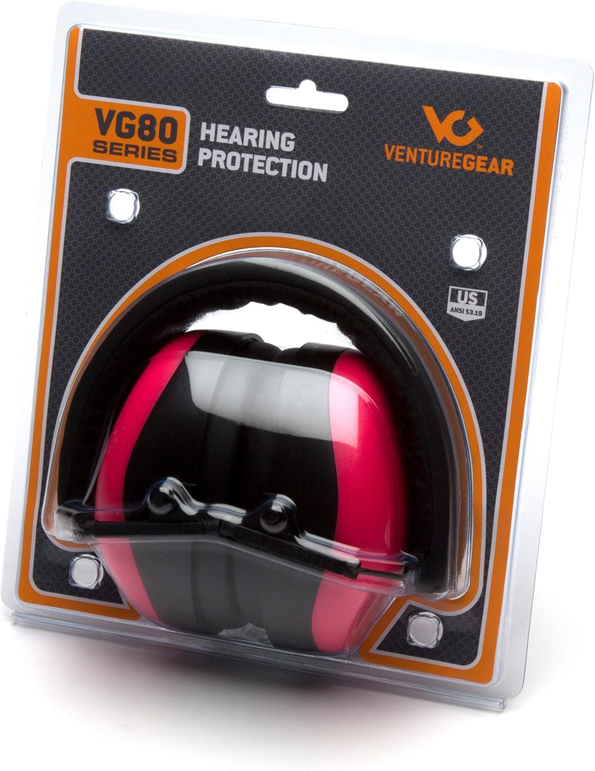 Venture Gear VG80 Series Adult Hearing Protection Earmuff, Hi Vis Orange, VG Clamshell (Model: VGPM8041C)
