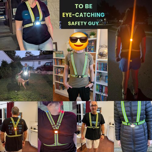 OMKHE Reflective Vest with LED Light, Running Lights for Runners Back Warning Light, High Visibility Running Gear with USB Charging for Walking Cycling, Adjustable for Men Women Kids