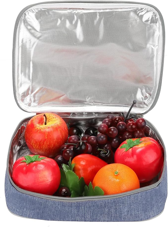 PATIKIL 9"x6"x3" Insulated Lunch Bags, Portable Food Containers Bag Flat Bento Bags Reusable Thermal Lunch Pail for Men and Women, Blue