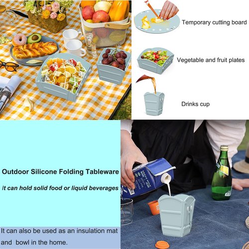 Camping Bowl Collapsible Silicone Bowl Portable Camping Tableware Folding Picnic Bowl for Travel Camping Fridge Food Storage