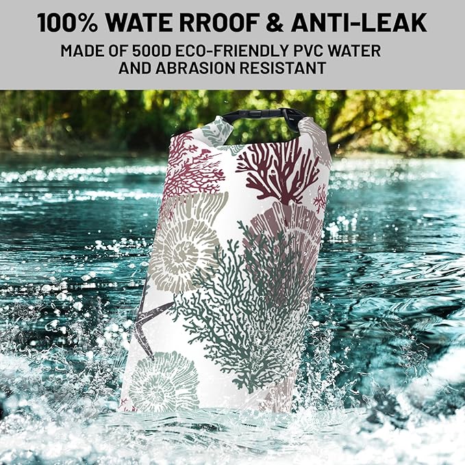 Waterproof Dry Bag,Roll Top Coastal Summer Beach Coral Starfish Waterproof Backpack 5L/10L/20L Floating and Lightweight Bags for Kayaking, Boating, Fishing, Swimming and Camping