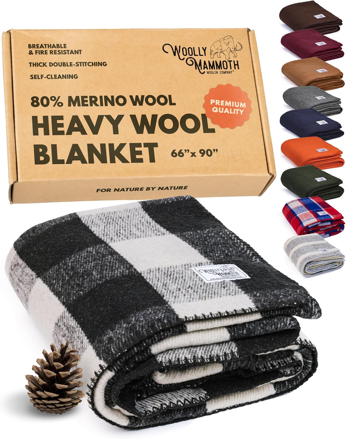 Woolly Mammoth Woolen Co. | Extra Large Merino Wool Camp Blanket | Perfect Outdoor Gear | Bedroll for Bushcraft, Camping, Trekking, Hiking, Survival, or Throw Blanket at the Cabin (Gray), 66" x 90"