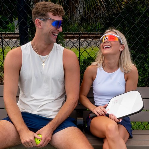 SpinCycle Pickleball Glasses - Pickleball Glasses for Men & Women - Pickleball Eye Protection - Photochromic Lens Provides Sun & Impact Protection in All Conditions (Alpine Frost/ Sunset Sorbet)