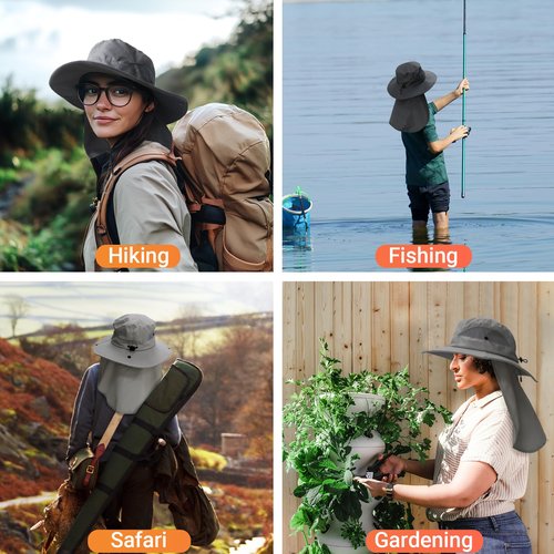NPQQUAN Sun Hats for Men Women with Neck Flap UPF 50+ UV Protection Wide Brim Bucket Hat Safari Hiking Fishing Hats Darkgray（Neck Flap）