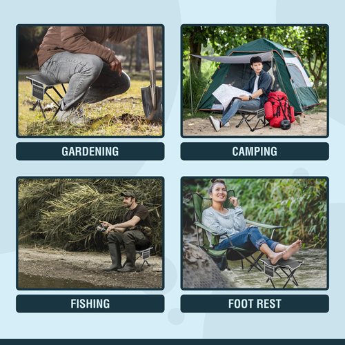 NUMANU Portable Camping Stool 2-Pack & Carry Bags, Foldable Travel Seat or Retractable Foot Rest for Outdoors, Portable Folding Pop Up Stool Gift for Camping & Outdoors - Max Weight 320lbs