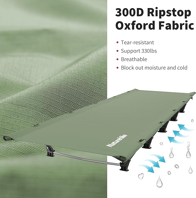 Naturehike GreenWild Camping Cot, Ultralight Folding Backpacking Cot, 60-Second Easy Set-Up, Supports 330lbs, Portable Camping Bed for Adults for Camping Hiking Travel Home