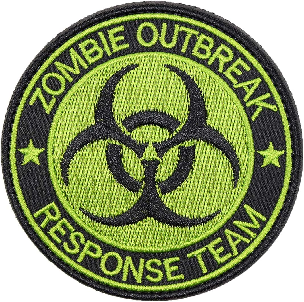 Zombie Outbreak Response Team Patch Biohazard Patches Embroidered Applique Hook&Loop Patch Tactical Patch(Black+Green)