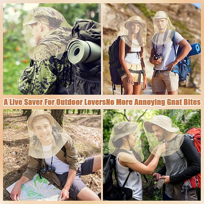 HESTYA 4 Pack Mosquito Net Mesh for Head Face Neck Fly Netting Hood from Bugs Gnats No See Net with Carry Bags for Outdoor