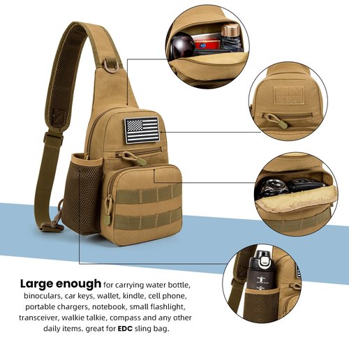 Love Deliver Sling Backpack Tactical Sling Bag for Men, Chest Bag Daypack Crossbody for Travel Sport Running Hiking,Yellow-brown