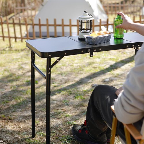 Geastsheng Portable Folding Camping Table, Lightweight Aluminum Outdoor Picnic Table with Adjustable Height, Compact & Sturdy Kid Table for Camping, Hiking, Backyard, Beach, Black