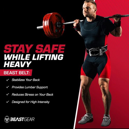 Beast Gear Weight Lifting Belt - Leather Power Lifting Belt for Men，10mm Thick Weightlifting Belt for Deadlifts, Back Support Squats Belts for Powerlifting, Crossfit Gym Belt for Men Women