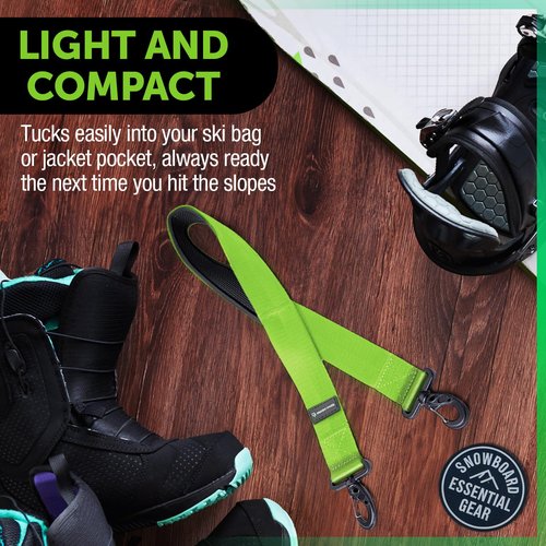 Gradient Fitness Boot Carrier Straps for Ski & Snowboard, Anti Slip Downhill Ski Straps Boot Carry, Shoulder Sling Tote Leash (Green)