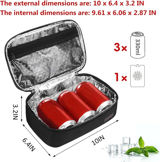 Gloppie Small Lunch Bag for Adults & Kids - Compact Insulated Lunch Box, Durable & Food-Grade Lining | Portable Cooler for Work, School, Travel (Black Honeycomb)
