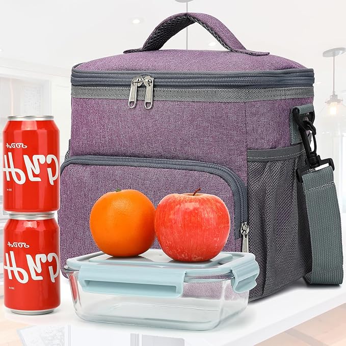 Unisex Insulated Lunch Bag, Purple, 10.2" x 7.5" x 9"
