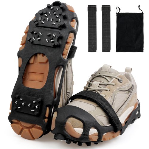 Ice Cleats Snow Traction Cleats Crampons for Shoes and Boots Men Women Anti Slip Ice Shoes Gripper Overshoe Slip-on Stretch Footwear (28 Steel with Straps, X-Large(10.5-13 men/11.5-14 Women))