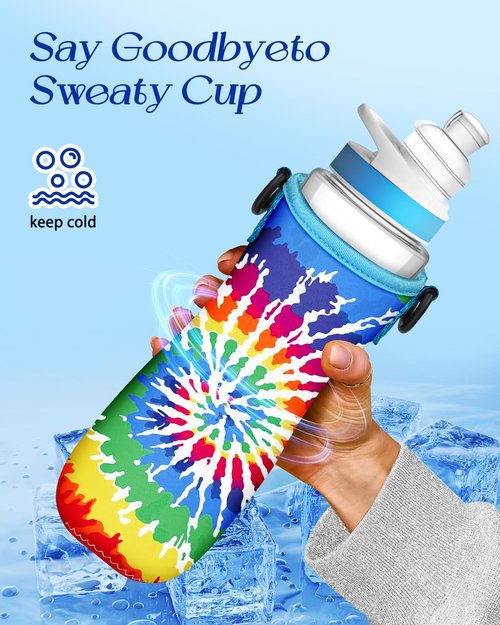 Toykee Water Bottle Sleeve for Cirkul 22 oz - Bottles Cover Holder Carrier Bag with Crossbody Shoulder Strap Colorful Rainbow Print