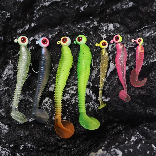 CWSDXM Painted Crappie Jig Heads 3D Eyes Fishing Hooks with Wire Keeper Lures for Crappie Panfish Bass Fishing Jig Hooks Assortment 1/16 oz 1/8 oz 3/16oz 3/8 oz 1/4 oz (1/8 oz 3.5g-30pcs)
