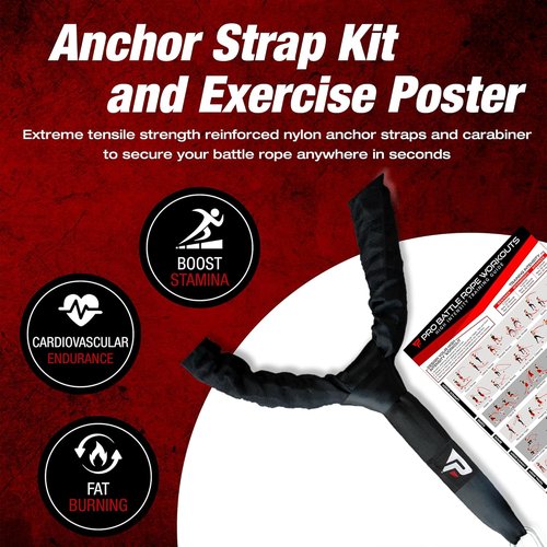 Battle Ropes 50 ft Heavy Duty Battle Rope with Protective Sleeve Black, Plastic, ABS Grip, Adult Strength Training, Cardio, CrossFit