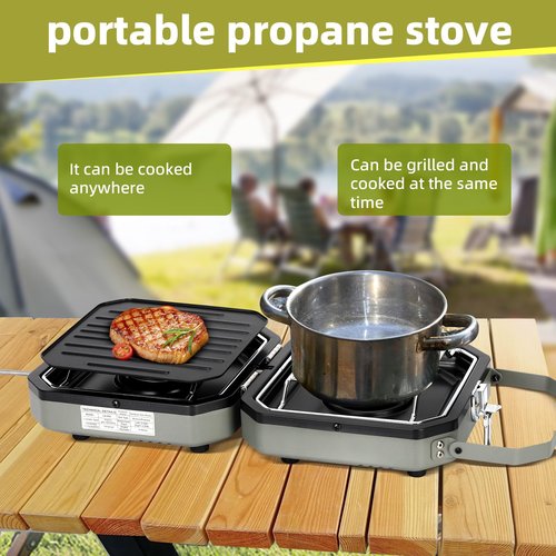 2 Burner Folding Camping Stove with Griddle，Portable Folding Camp Stove with 2 adjustable burners ，Camping stove for camping, propane stove for camping，2 burner camping stove foldable