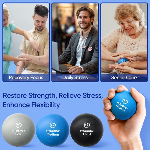 FitBeast Grip Strength Trainer – 6 Pieces Hand Therapy Kit with Finger Extension Exerciser & Stress Balls for Adults, Rehab & Strength Training – for Men, Women, and Seniors (6-Piece Cool Tones)