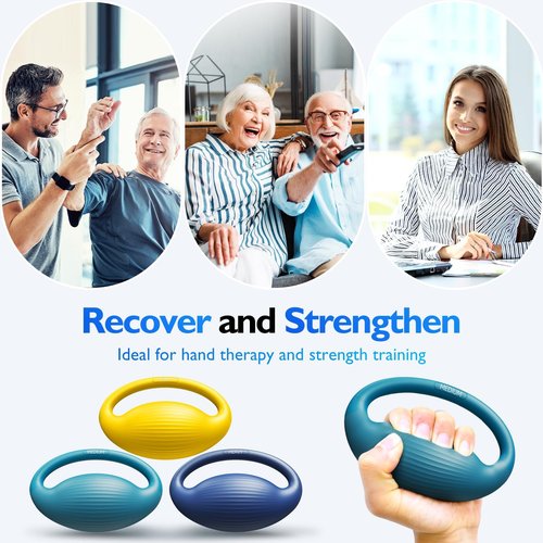 FitBeast Hand Exercise Balls - 3 Resistance Levels Stress Balls for Adults, Squeeze Balls for Hand Therapy, Rehabilitation, Arthritis, Muscle Building (3 Piece Set -Yellow Teal Navy Blue)