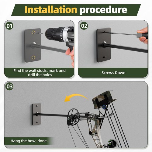 POOWEE Compound Bow Hanger for Wall - Heavy Duty Steel Compound Bow Holder, Recurve Bow Wall Mount with Durable Composite Padding, Bow Hanger Display for 2 Bows, Vertical Storage Bow Hangers for Wall