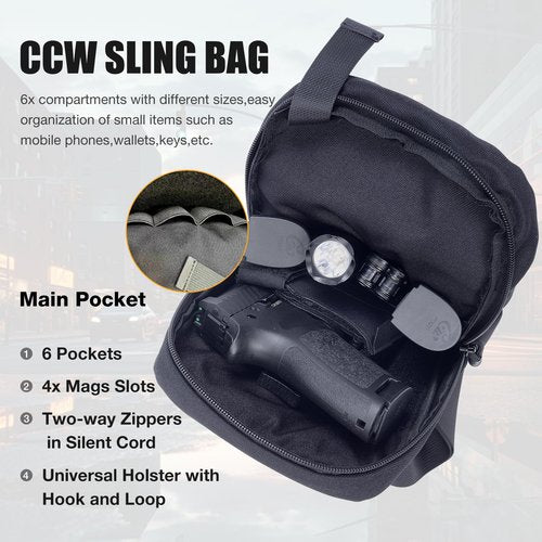 NorthClimbOtd Tactical Sling Chest Bag Concealed Carry Bags with Gun Holder EDC Shoulder Crossbody Casual pac (Black)