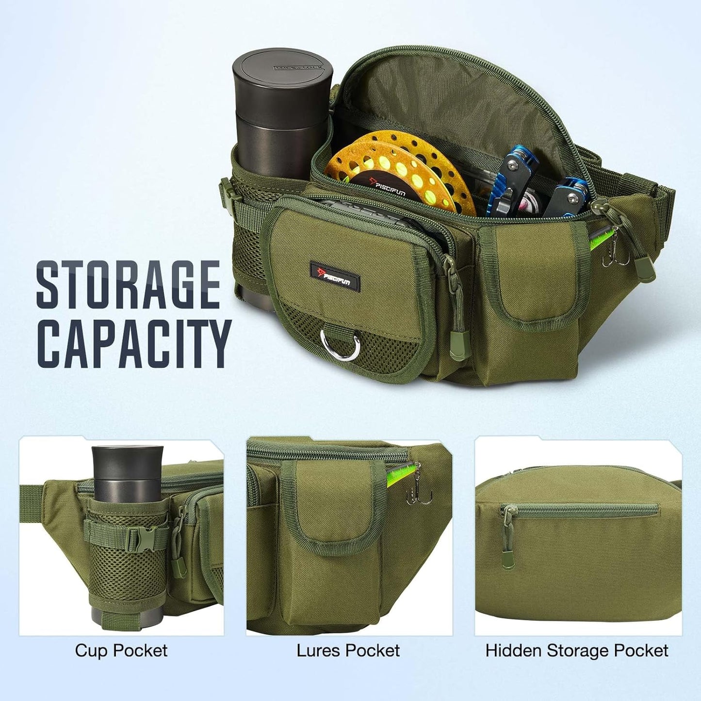 Piscifun Fishing Fanny Tackle Bag with Adjustable Waist Strap, Small Fishing Bag