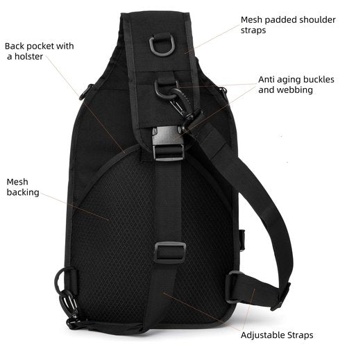 AMHEH Military Tactical Crossbody Sling Bag One Strap Backpack 15L Black | Fit 12 Inch Laptop, Molle, Travel, Hiking, Daily Use