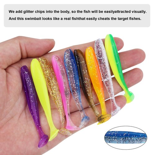 Soft Fishing Lures，90pcs Fishing Soft Plastic Lures and 5pcs Fishhook,Paddle Tail Swimbaits Soft Plastic Lures Kit for Bass Trout Walleye Crappie