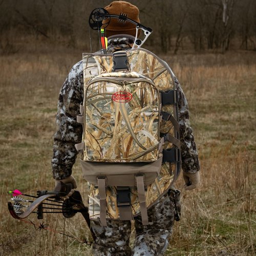 MYDAYS OUTDOOR Bow Hunting Backpack for Men,Camouflaged Hunting Pack Bag,Outdoor Hunting Gear Accessories,Compound Bow Rifle Backpack,Durable Large Capacity Hunting Day Pack (Camo), 26*17in