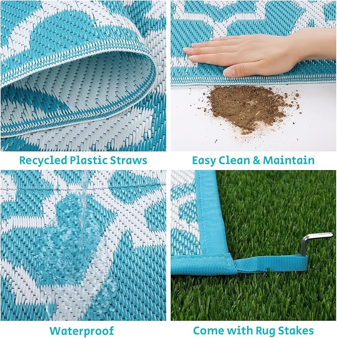 HEBE Outdoor Rug 5'x8' for Patios Waterproof Clearance Reversible Patio Mat Plastic Straw Rug RV Camping Mat Outside Area Rug Carpet for Camping RV,Porch,Deck,Balcony,Camper,Backyard