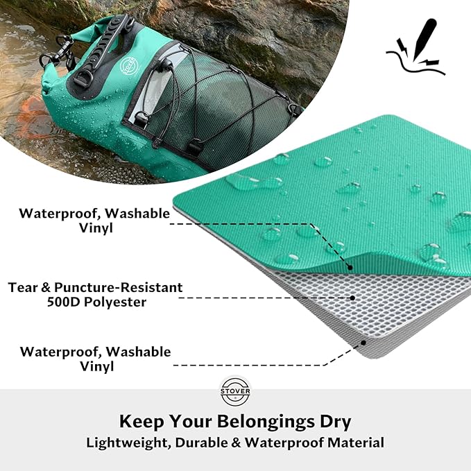 STOVER 5/10/25/30/40/55L Waterproof Dry Backpack- Medium Floating Dry Bag for Kayaking, Travel, Tubing, Hiking, Fishing, Camping, Motorcycles & Beach, Heavy-Duty Roll Top Men/Women (Teal)