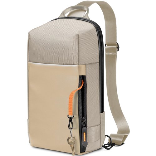 GEAMSAM Sling Bag for Men, Crossbody Bag Sling Shoulder Backpack Waterproof Lightweight Daypack Chest Bag for Work Travel, Perfect for Commute Daily Carry - Khaki