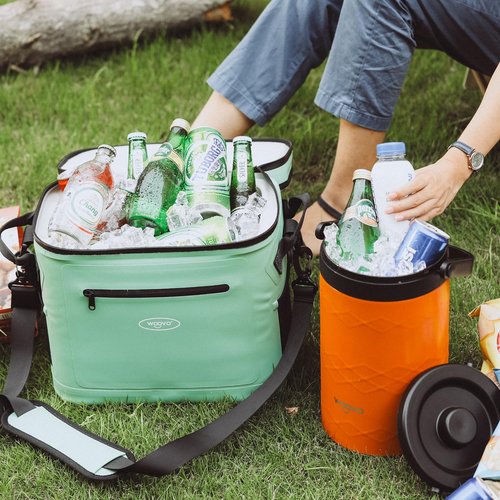 WOOVO 20 Can Cooler Bags Insulated, 100% Leakproof Design with Welded Seams, Soft-Sided Ice Chest for Camping, Picnic (Airtight Zipper, Adjustable Strap, Mesh Pockets, Bottle Opener), Grey