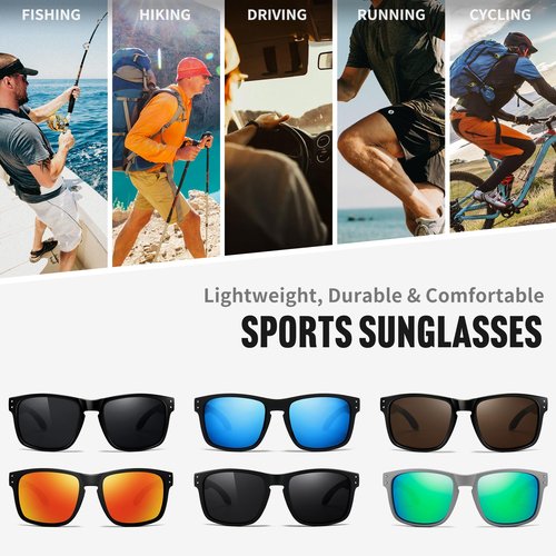SUNGAIT Polarized Sports Sunglasses for Men Women: Black Retro Square Shades UV400 for Driving Fishing Cycling Running Golf