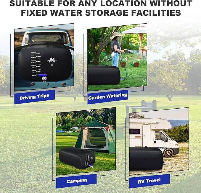Moongiantgo 264G/1000L Foldable Water Storage Bladder-1000D PVC Portable Emergency Water Storage Container with Valve & Overflow Kit-Soft Water Storage Bag for Emergency Water, RV, Garden, Black