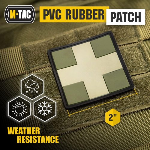 M-Tac Medical Cross PVC Patch - Morale Badge for Med Tactical Military Army Gear with Hook Fastener (Black)