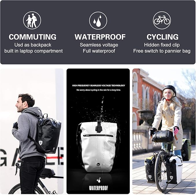 HUNTVP 27L Bike Pannier Bag Backpack Multifunctional Bicycle Bag Cycling Bicycle Rear Seat Trunk Pack Bag Bike Saddle Bag Backseat Pack Bag(Black)