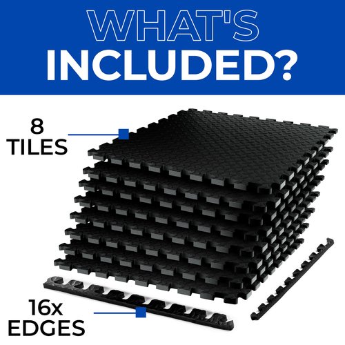 Puzzle Exercise Mat EVA Interlocking Foam Floor Tiles for Home Gym, Mat for Home Workout Equipment, Floor Padding for Kids, Black (2ft x 2ft x 0.5in)