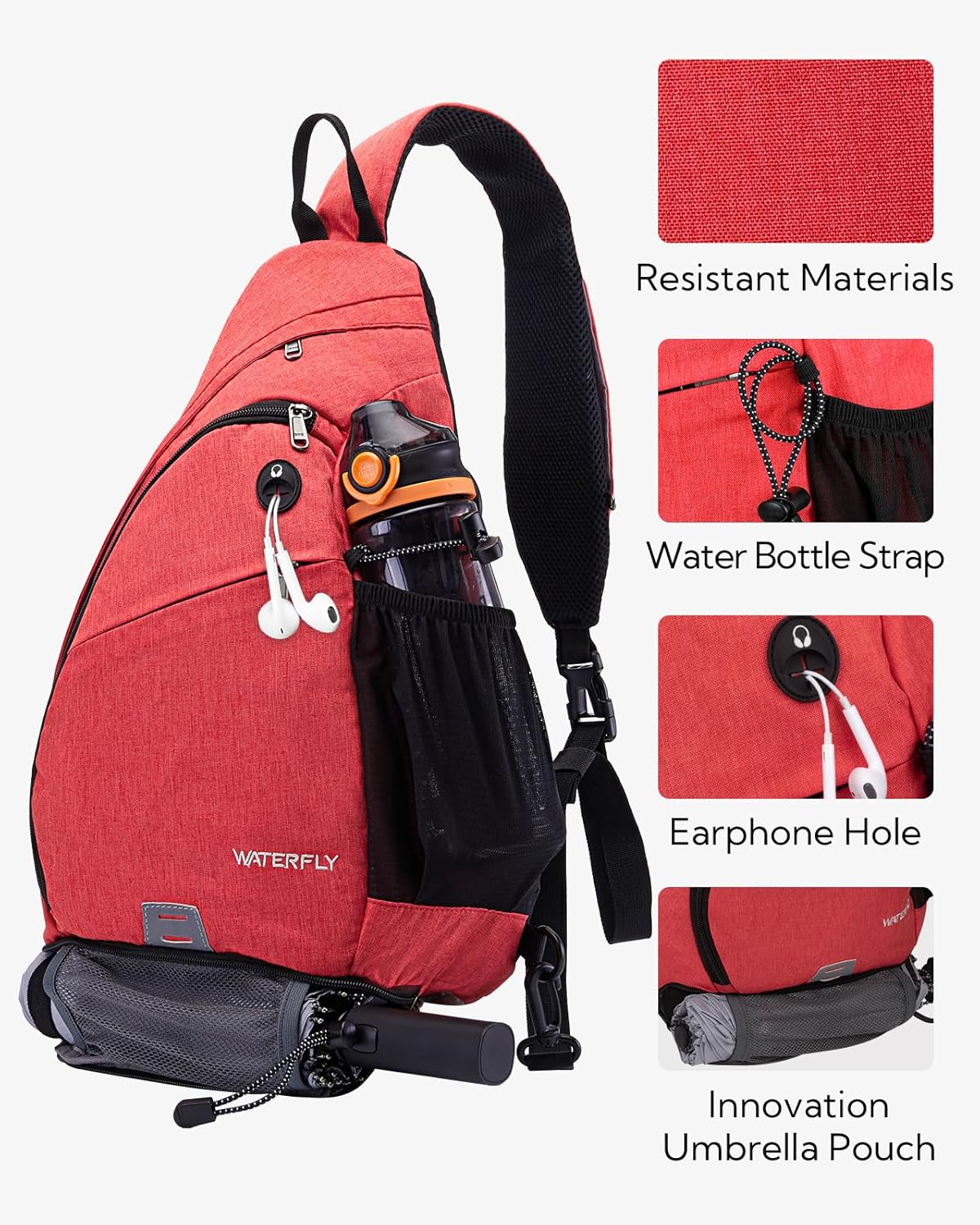 WATERFLY Sling Bag Crossbody Backpack: Over Shoulder Daypack Casual Cross Chest Side Pack