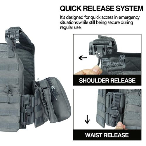 LASVENIS Quick Release Tactical Vest for Men Weighted Vest Adjustable Outdoor Training Gaming Vest (Grey)