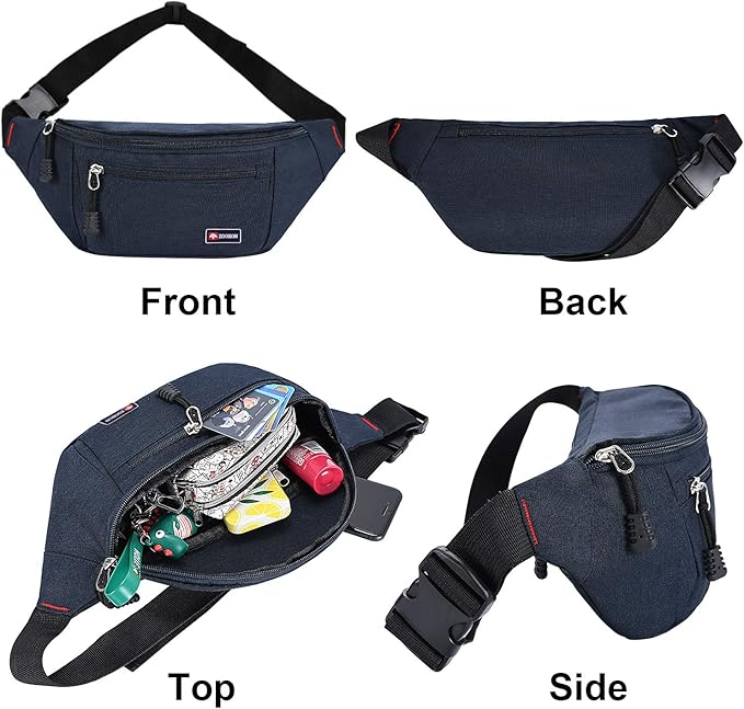 2 Packs Fanny Packs for Men and Women, Water Resistant Sports Waist Pack Bag Hip Bum Bag for Travel Hiking Running (Gray + Blue)