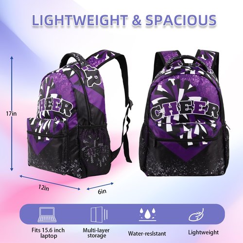 HJKLONE Cheer Backpack for Cheerleaders, Cheerleading Gifts for Teams, Cheerleader Backpack for Women (Black&Purple)