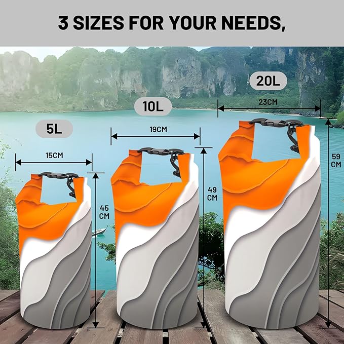 Orange Gray Geometric Modern Waterproof Backpack - 5L/10L/20L Floating and Lightweight Bags for Kayaking, Boating, Fishing, Swimming and Camping with Waterproof Phone Case