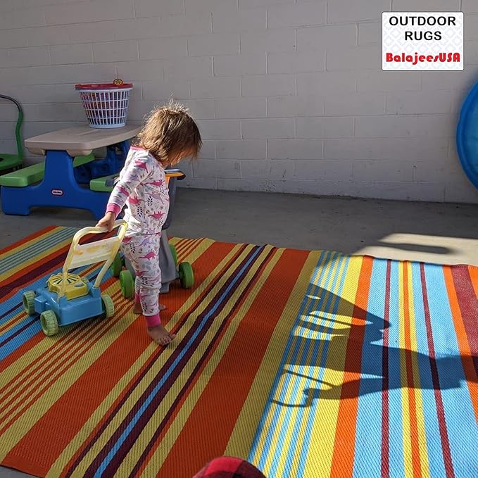 BalajeesUSA Outdoor Rug - 2 PK 5x7 Multi Color Reversible Recycled Plastic Straw Rugs Outdoor Patio Rugs Clearance Waterproof Large RV Camper Mats Outside 188