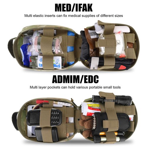 PETAC GEAR Large Size Tactical Rip Away Medical IFAK Pouch Tear Off First Aid EDC Pouches Molle & Belt Outdoor Emergency Survival Bag (MC-L)