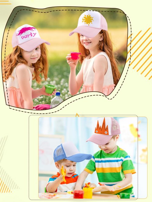 SGBETTER 15 Pack Kids DIY Trucker Hats Bulk Summer Mesh Baseball Cap Blank Sublimation Trucker Cap for Child Summer (US, Numeric, 6 3/4, Color Set 2)