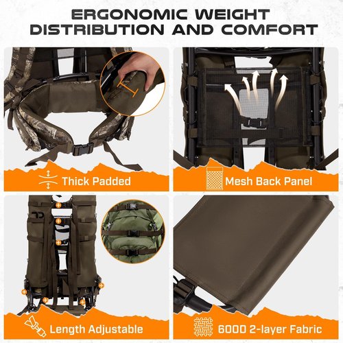 TR Aluminum External Frame Backpack with Adjustable Height for Extra Large Load Hunting Hiking Design, Camouflage
