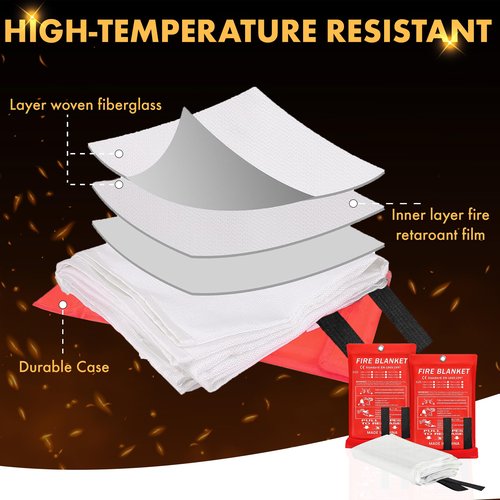 A2Z DISTRIBUTION 40”x40” Fire Blanket for Home and Kitchen, Emergency Fire Extinguisher Blanket, High Heat Resistant Fire Suppression for Home Safety Kitchen, and Camping (2)